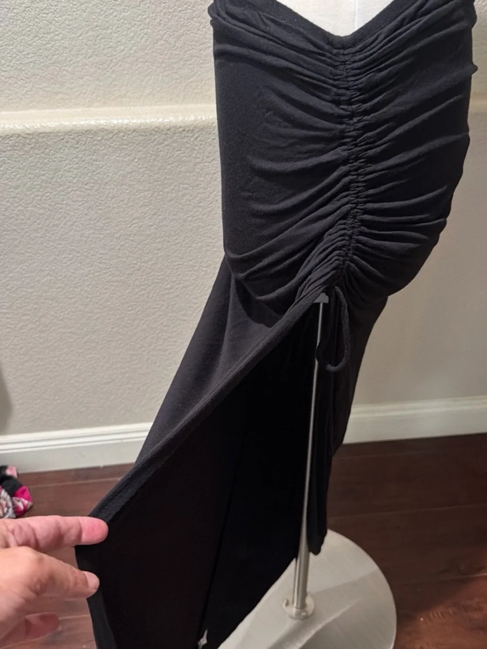 Guess Black Ruched Maxi Skirt with Front Gather